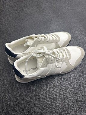 Calvin Klein Men’s White Sneakers with Light Gray & Navy Accents